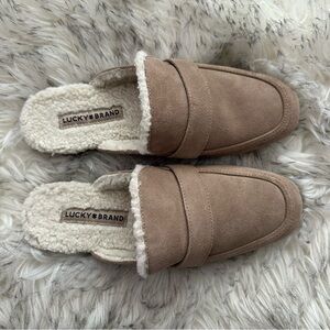 Lucky Brand Tan Suede Mules with Sherpa Lining